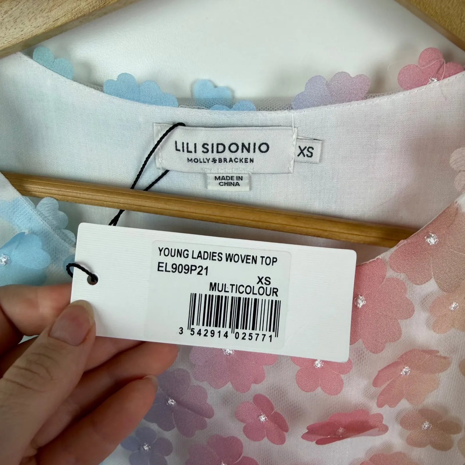 NWT LILI SIDONIO Molly Bracken Ombre 3D Floral Mesh Top XS Multicolor Y2K Pastel - Image 5