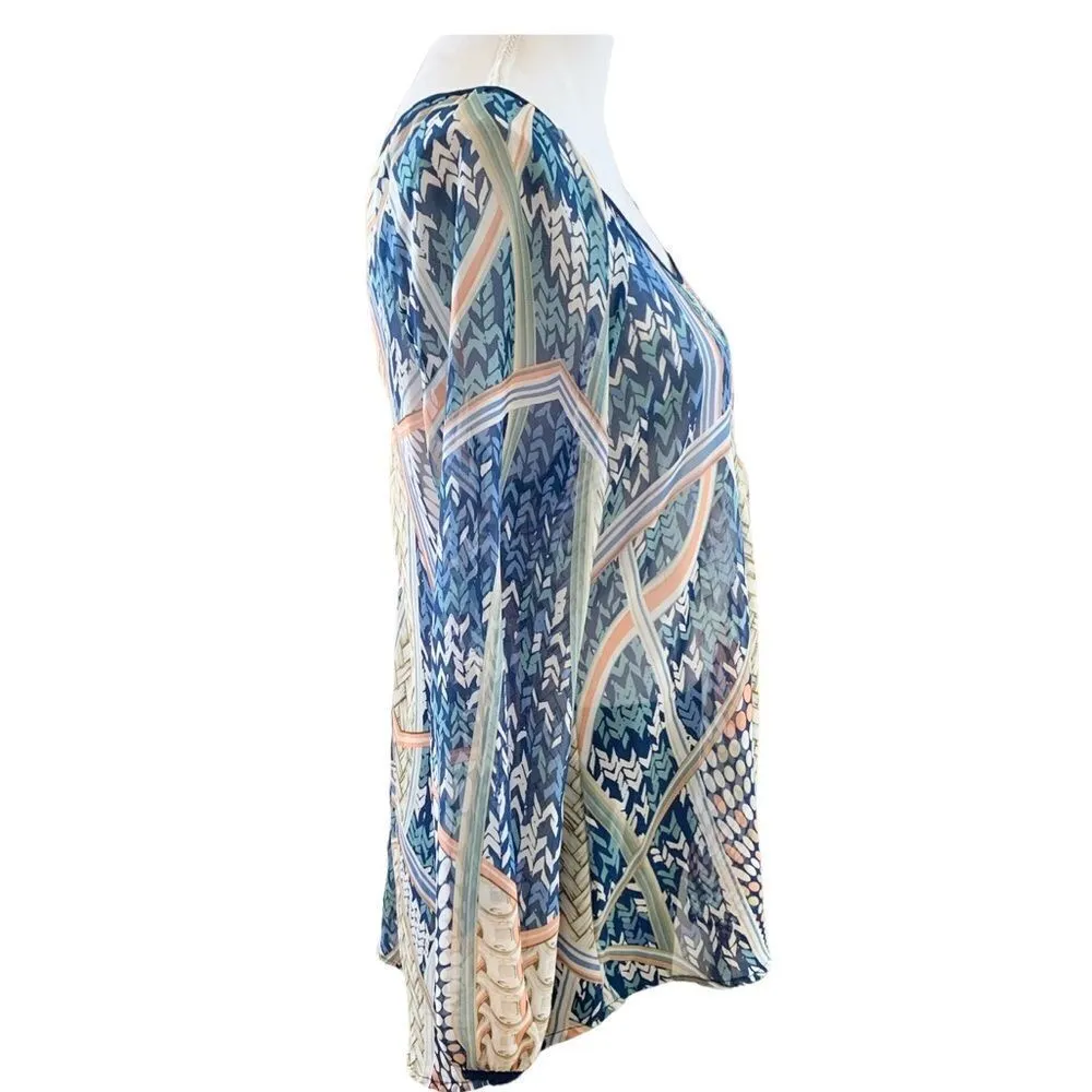 WOMEN’S Blu Pepper sheer blue printed flowy top - Image 4