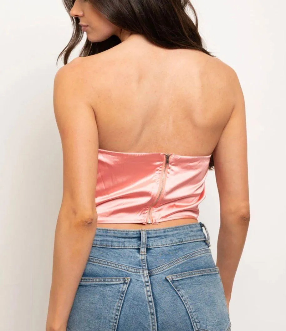 Pink Drape Front Strapless Crop Top Size M - Image 2