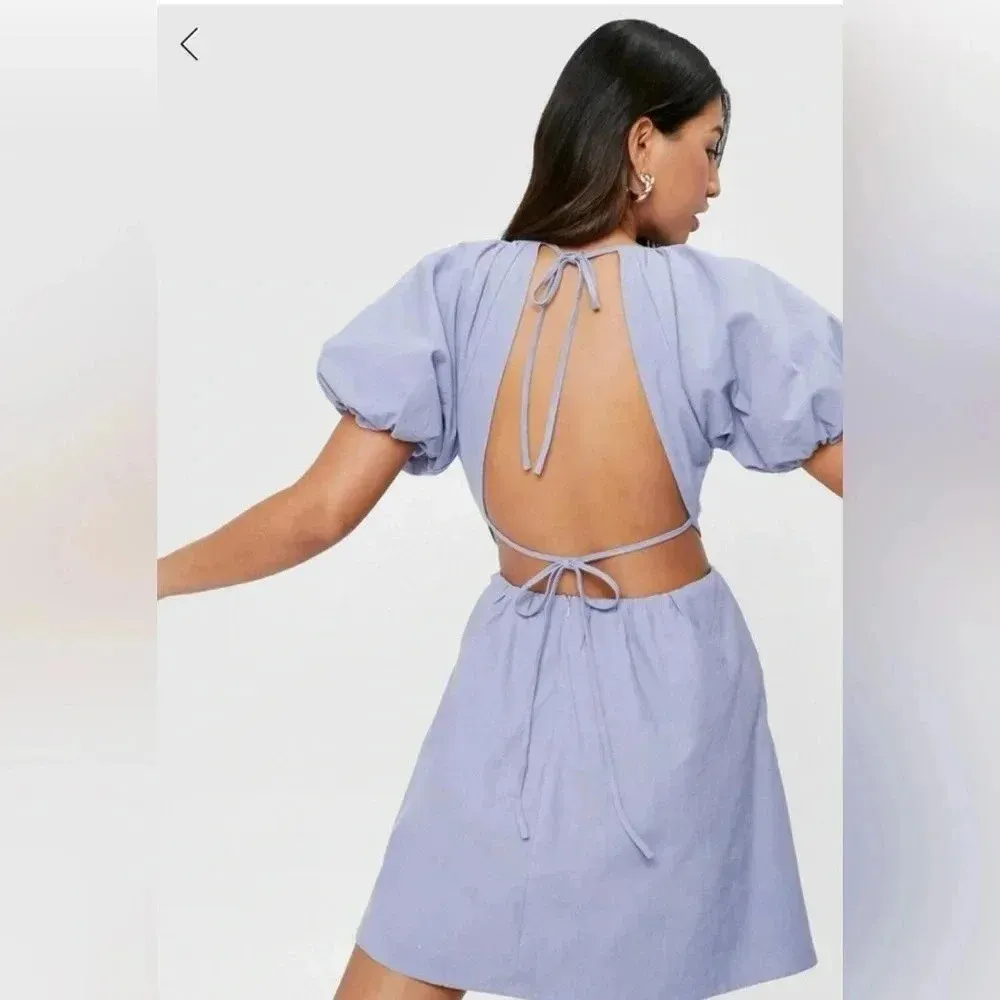 Nasty Gal Linen Cut Out Open Back Midi Dress Blue Lavender  Size US 6 - Image 2