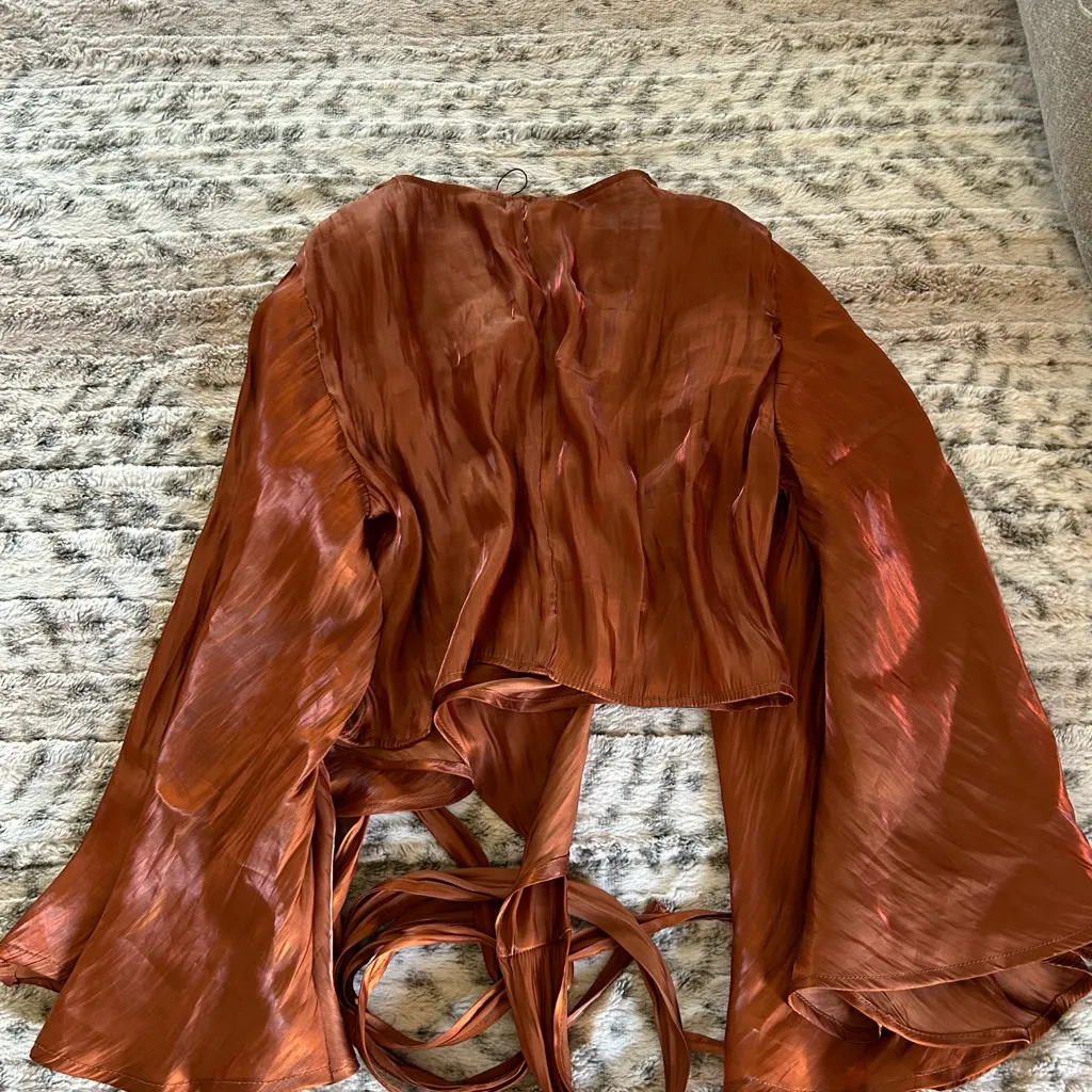 Elegant Rust Wrap Blouse - Image 3