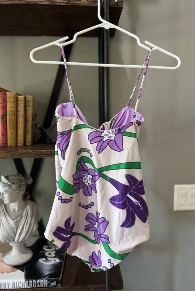 Juan De Dios Malaga One Piece Swimsuit Violet Flowers Womens Size 0 XS Purple - Image 6
