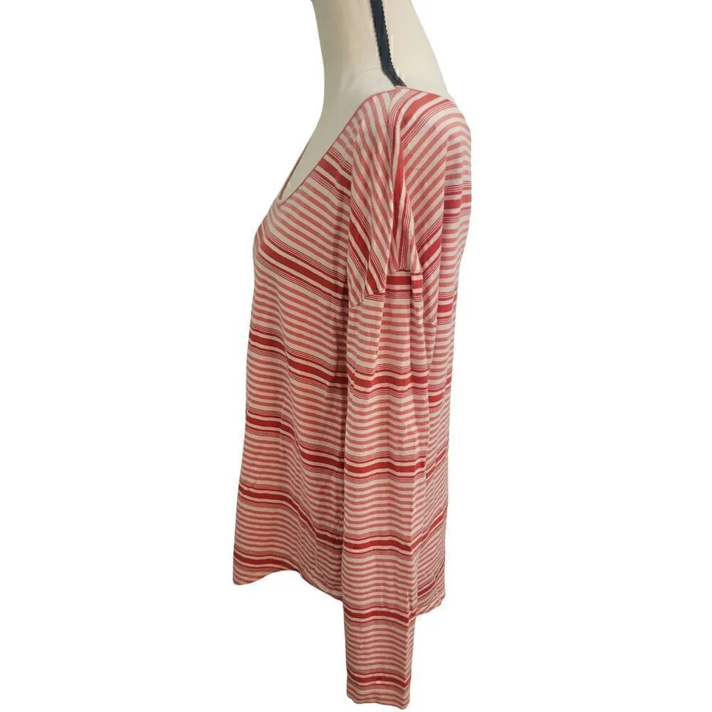 L.L.Bean Soft Signature Cotton/Modal Scoop Neck Striped Tee Sz L Red Size L - Image 2