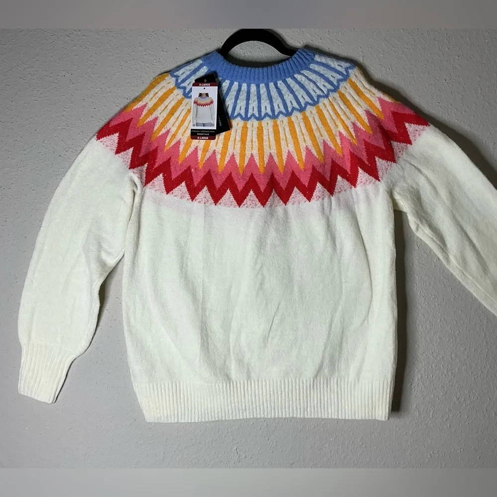 Nordic Pattern Crew Neck Sweater in Blue and Yellow Size XL - Image 6