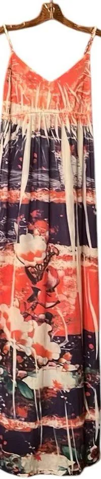 CELLO ABSTRACT LONG MAXI DRESS SMALL BRAIDED STRAPS PAINT SPLATTER DESIGN - Image 5