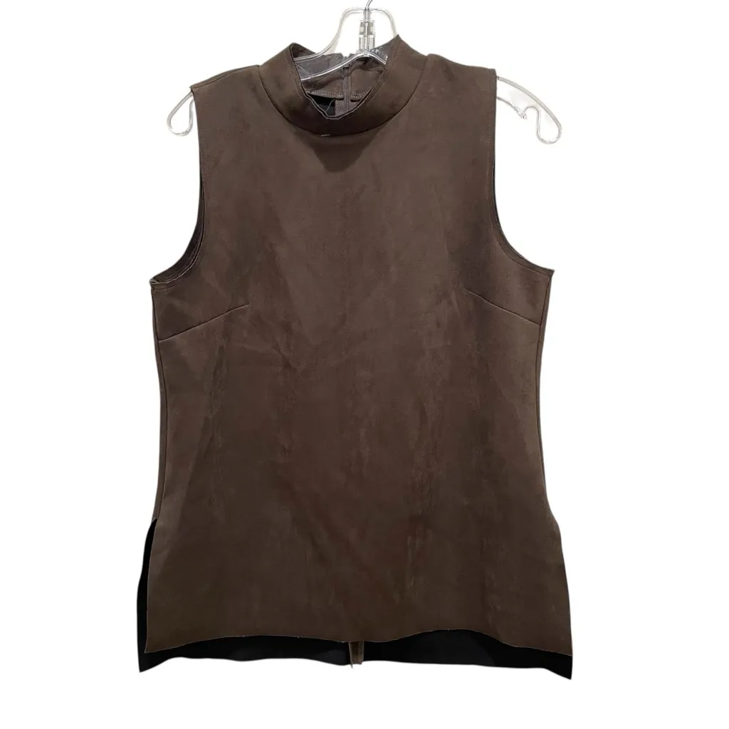 Vince Camuto Mock Neck Sleeveless Faux Suede Top Rich Chocolate Brown Small - Image 2