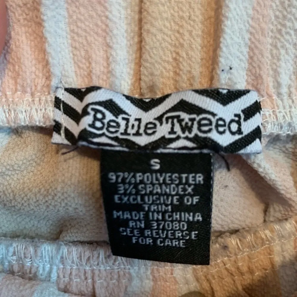 Belle Tweed Pink Striped Off Shoulder Top S Tie Sleeves Boho Spring Summer Cute - Image 5