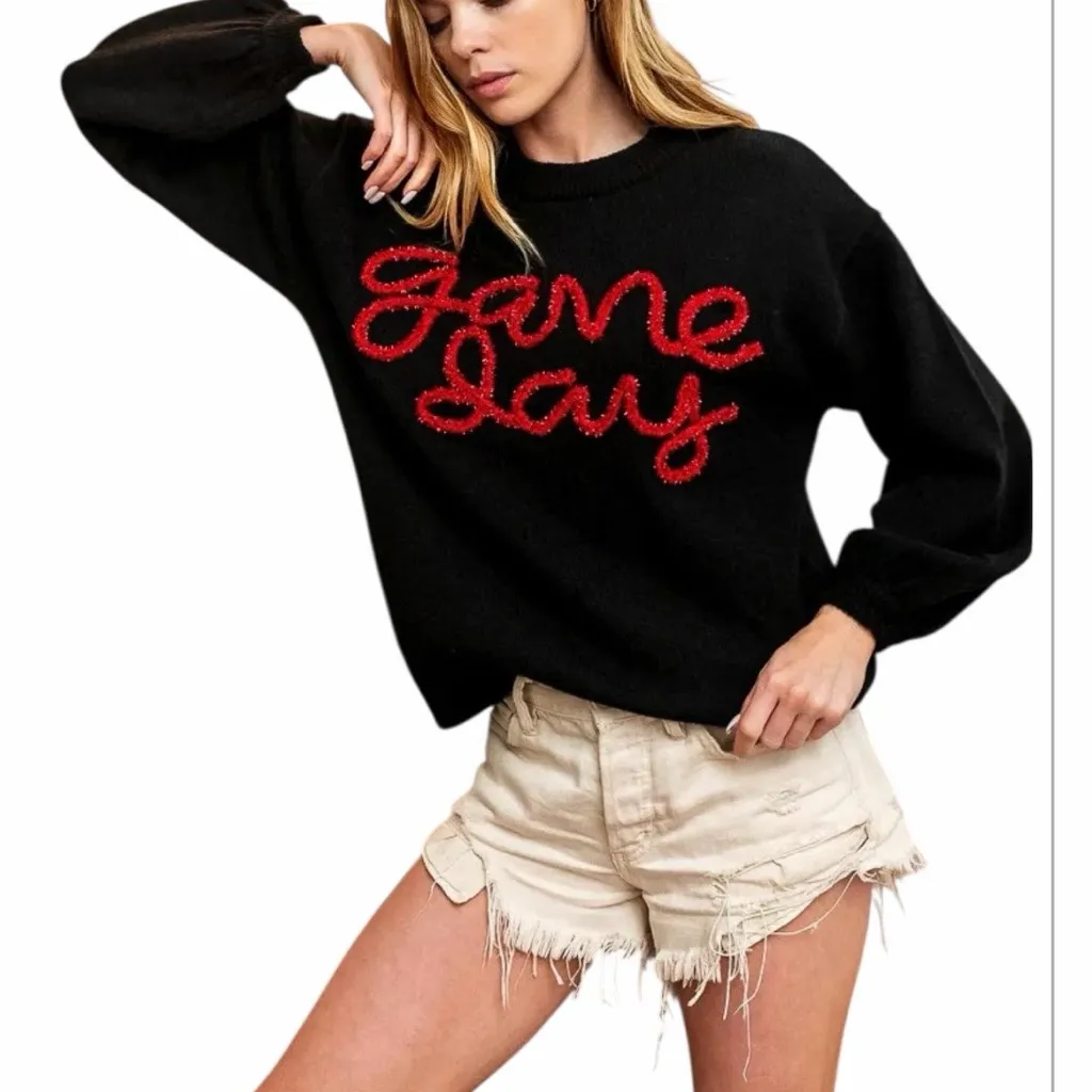 BiBi Game Day Black Metallic Letter Sweater Size L - Image 4