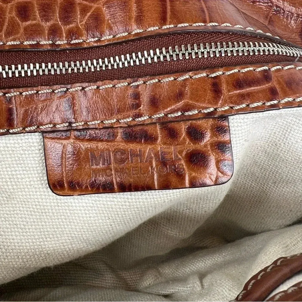 MICHAEL Michael Kors Brown Crocodile Embossed Shoulder Bag Chain Strap Purse - Image 8