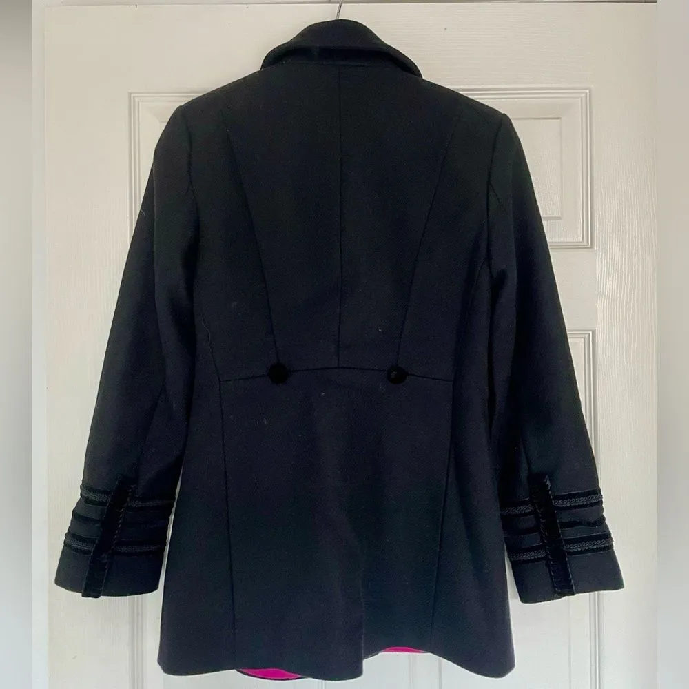 Zara Woman Black Wool-Blend Double-Breasted Military Peacoat w/ Sleeve Detailing - Image 7