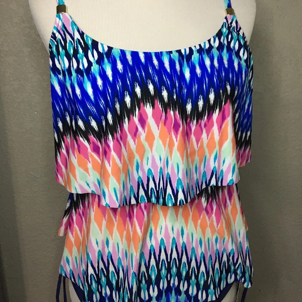 2pcs Set 24th&Ocean Tankini Swim Top Bikini Bottom Blue Size M - Image 7