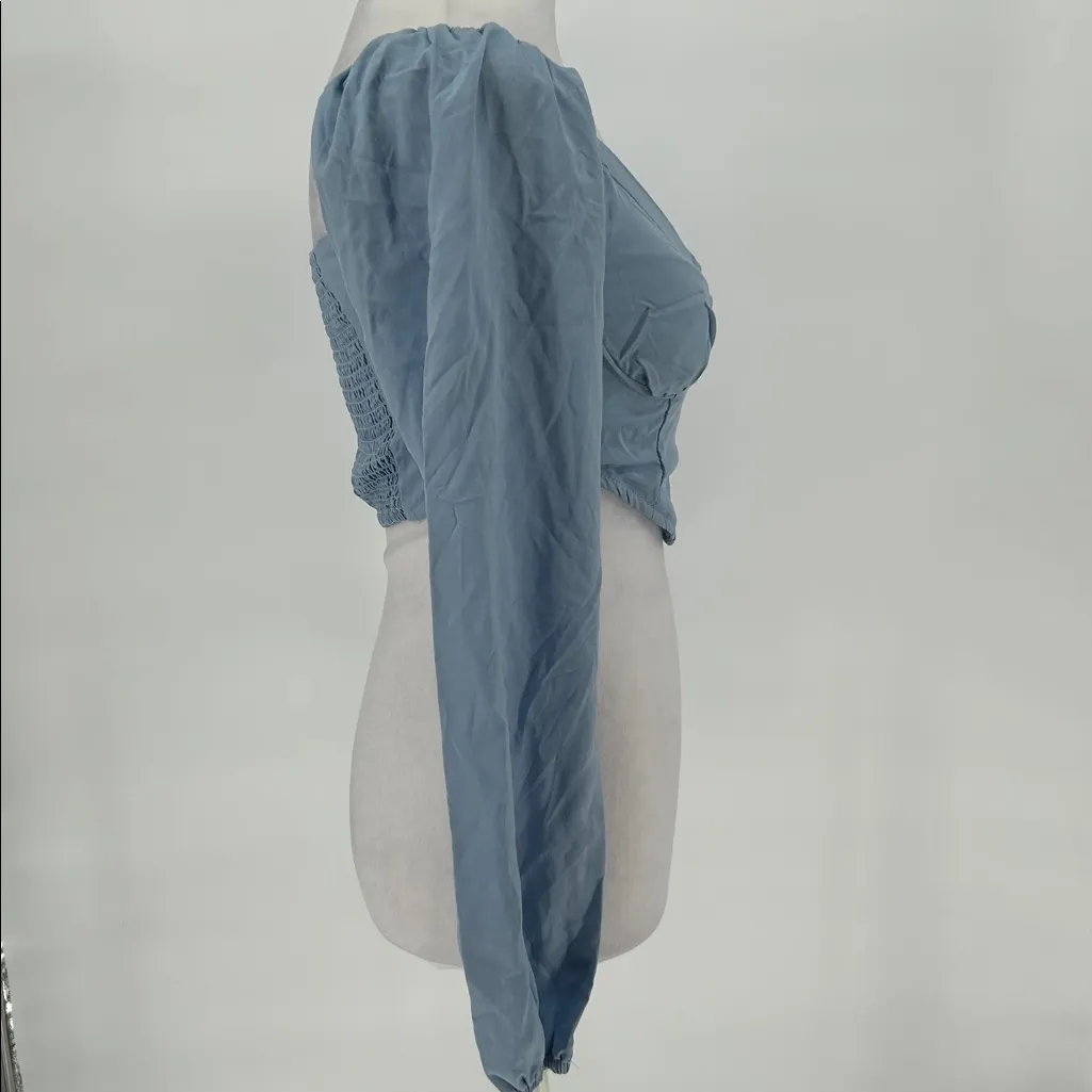 L.A. Hearts Blue Bustier Crop Top XS Long Sleeve Smocked Back V Neck - Image 4