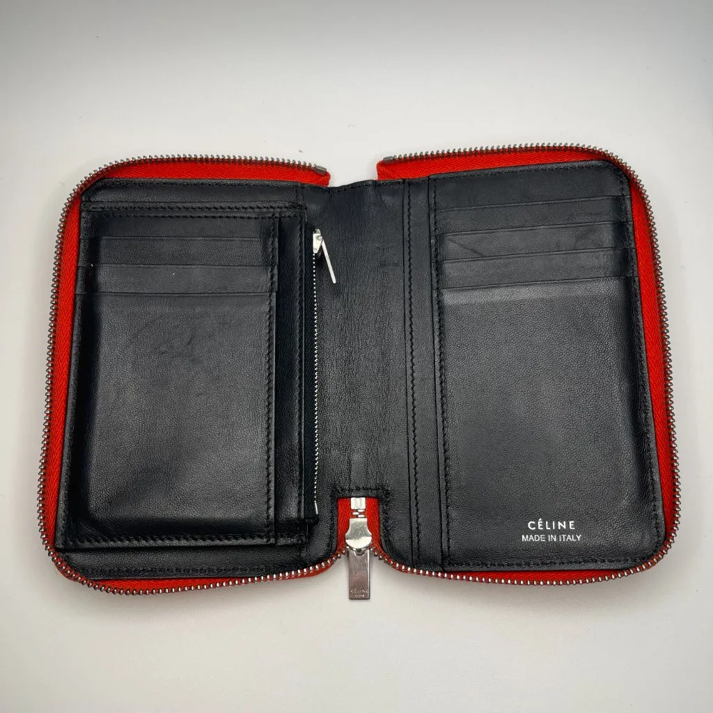 Celine Leather Zip Around Compact Bifold Wallet in Orange - Preowned - Image 12