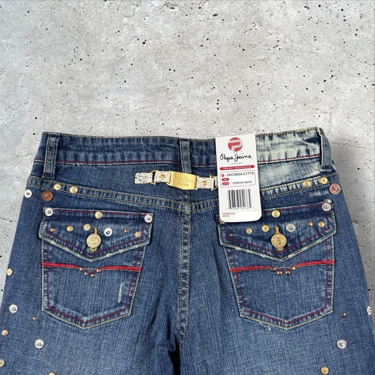 Vtg‎ Y2K Deadstock Pepe Jeans Low Rise Flare Riveted Grommet Buckle Back Sz 30 - Image 4