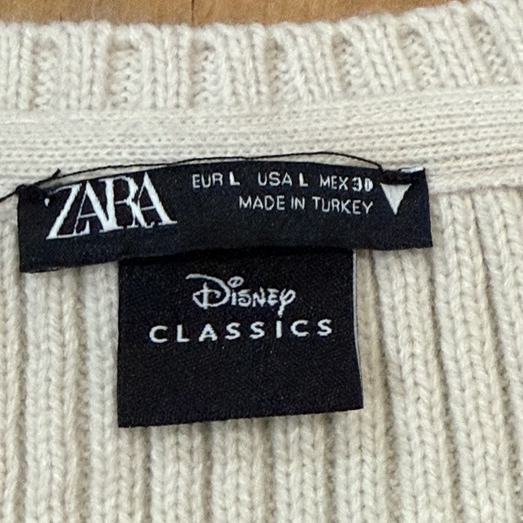 Zara Cream Knit Sweater with Disney Design Thumber knit top size large - Image 4