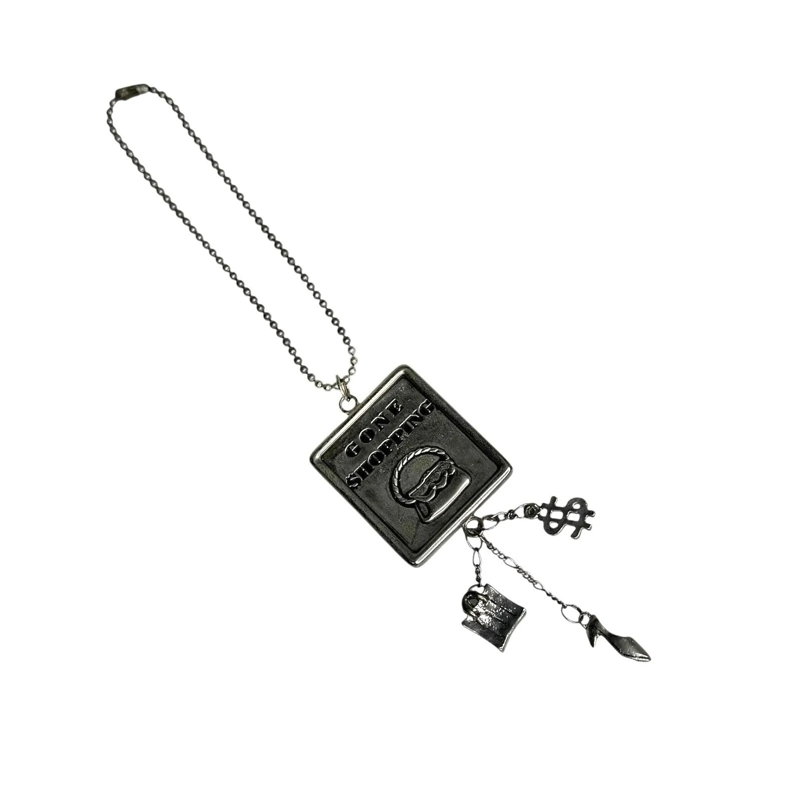 Gone Shopping Purse Handbag Fob Mirror Necklace Handbag Charm Shoe Bag Dollar Silver - Image 2