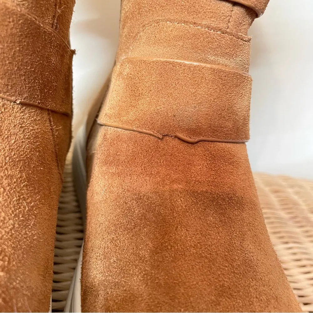 J Slides Nelly Water Resistant Suede Leather Boot Faux Fur Lined Tan size 9.5 - Image 8