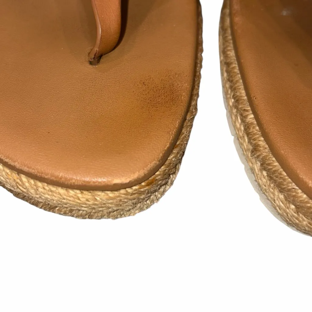 Vince Flint Brown Leather Espadrille Platform Thong Sandals Shoes size 6 36 - Image 8