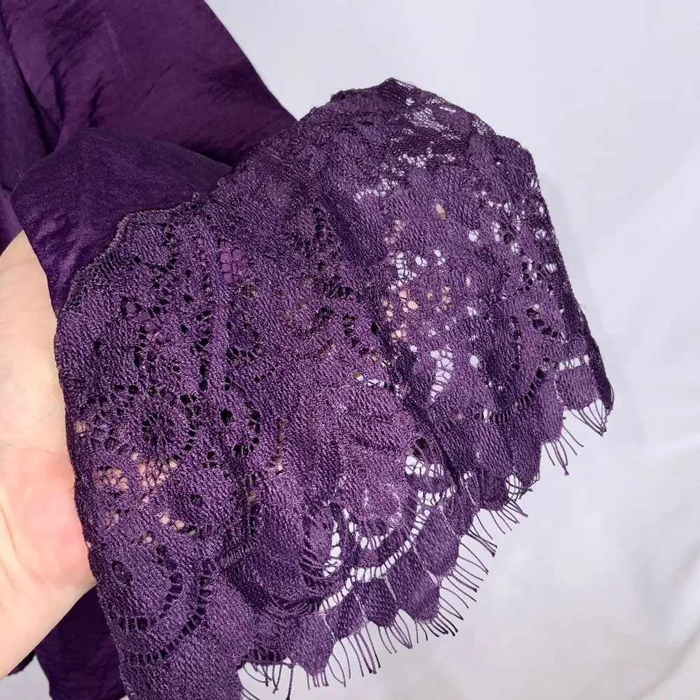 Torrid Purple Silky Flowy V Neck Career Casual Blouse With Lace Cuffs Large - Image 9