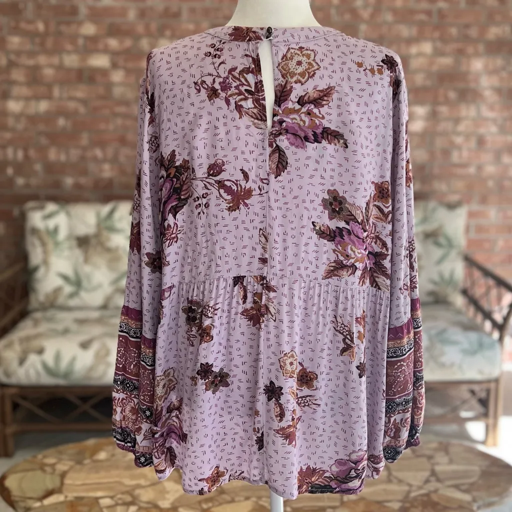 Maurices Top Tunic Floral Purple Lavender Floral 1X Boho Relaxed Long Sleeves - Image 7