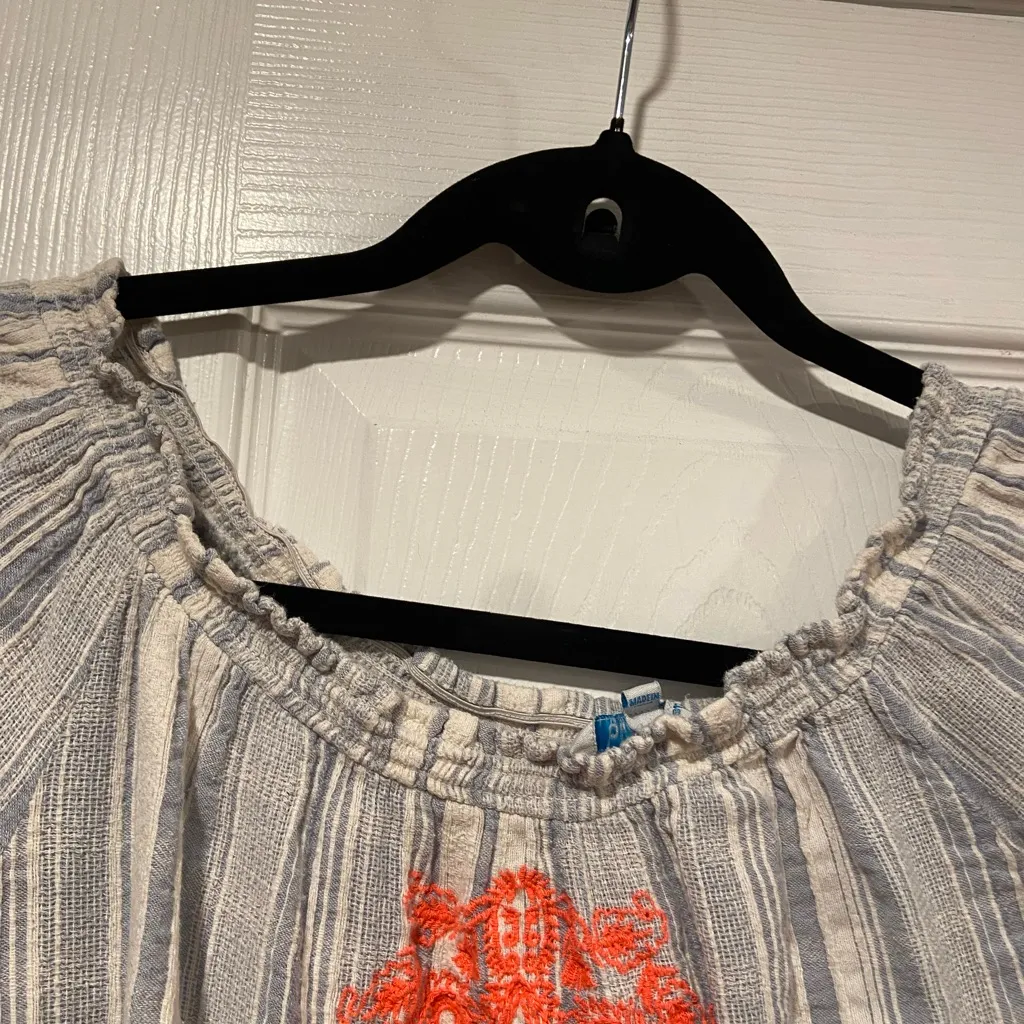 Blue Island Size M Cotton Blue Stripe Neon Embroidered Mini Sun Dress - Image 2