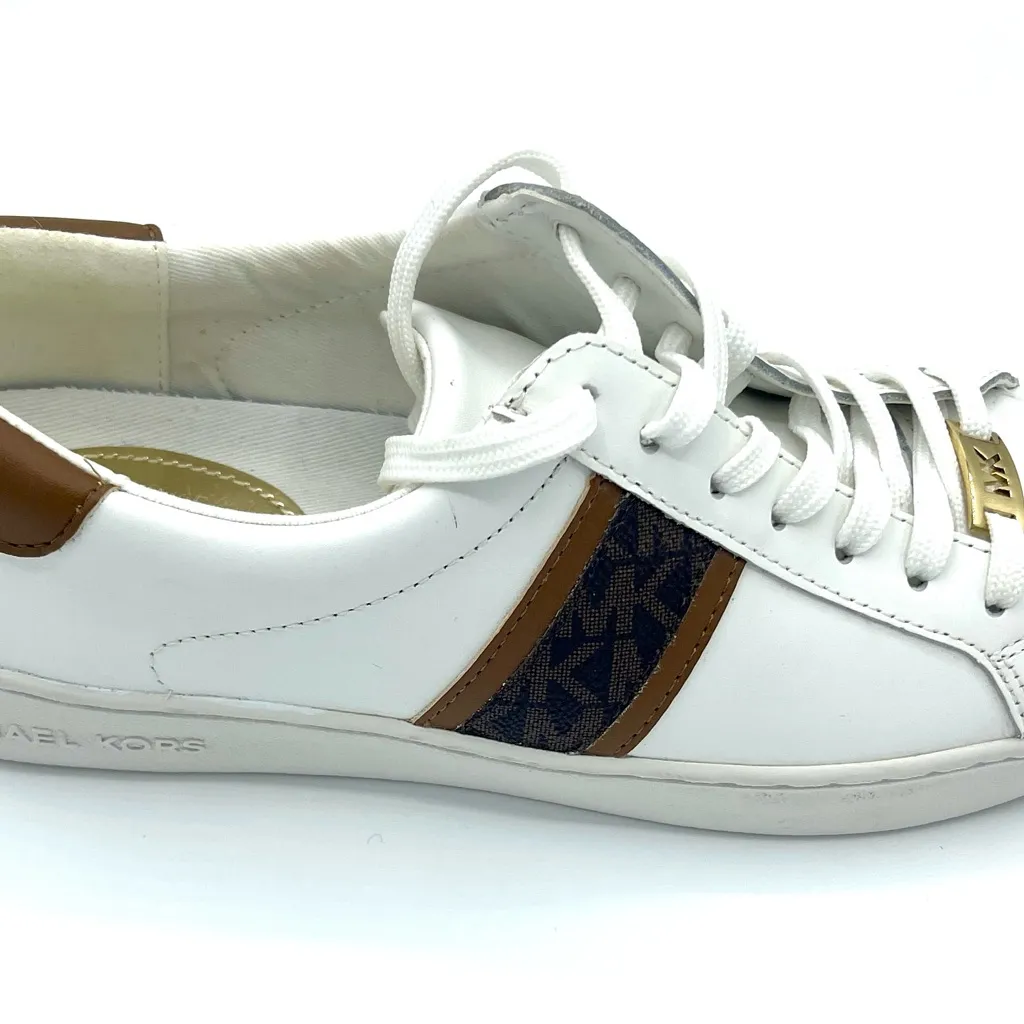 Michael Kors White and Brown Sneakers with Gold Accents Size 8.5M NEW - Image 6