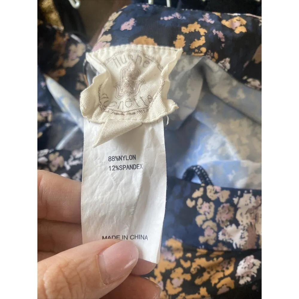 Muche Muchette‎ Women's M/L Navy Floral Pants Boho Hippie Flare Leg Blue Size L - Image 10