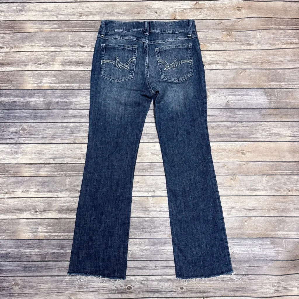 Wrangler Dark Wash Faded Raw Edge Cut Off Boot Leg Mid Rise Womens Jeans 5 X 32 - Image 5