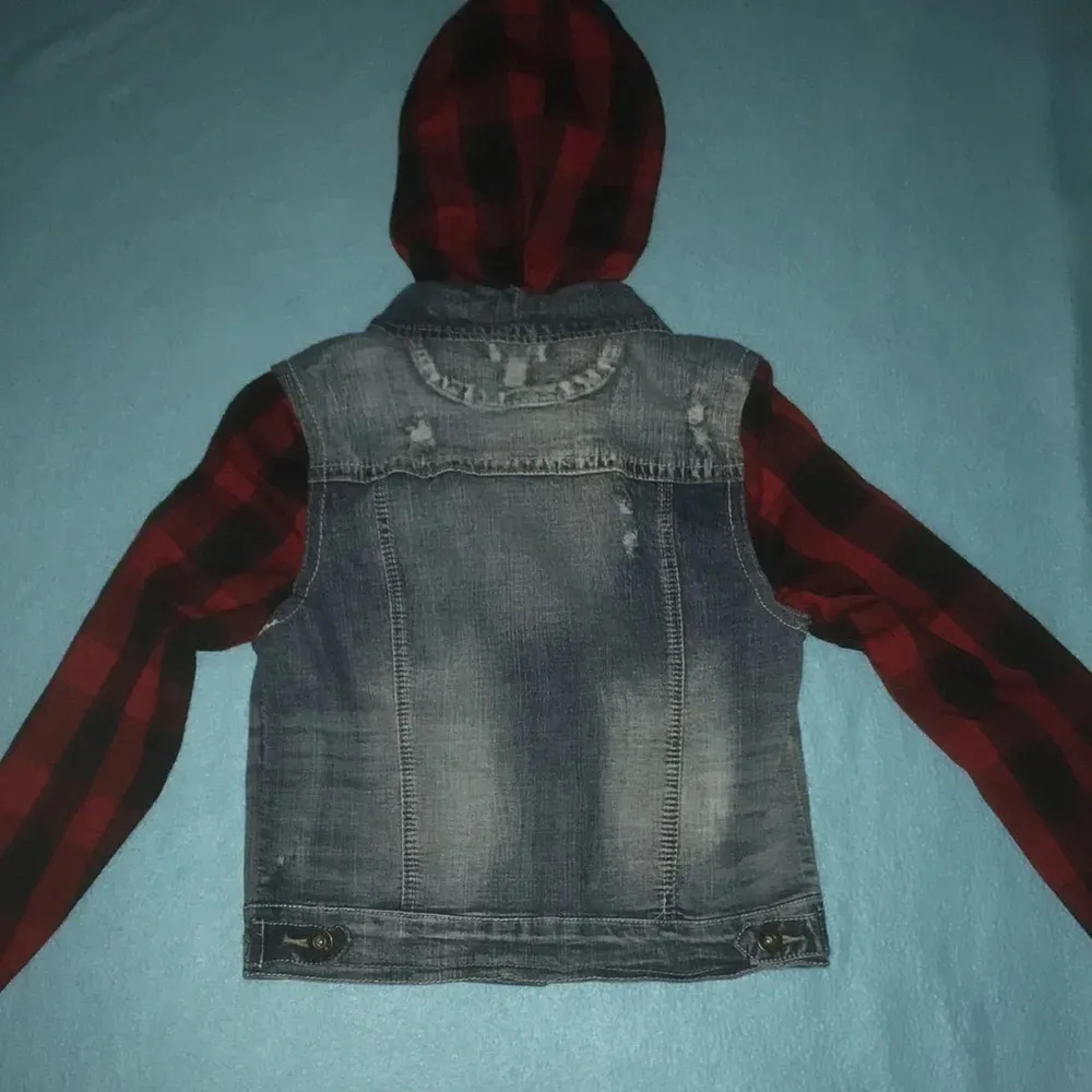 𝅺BONGO denim and plaid button up jacket with detachable hood Y2K size M - Image 2