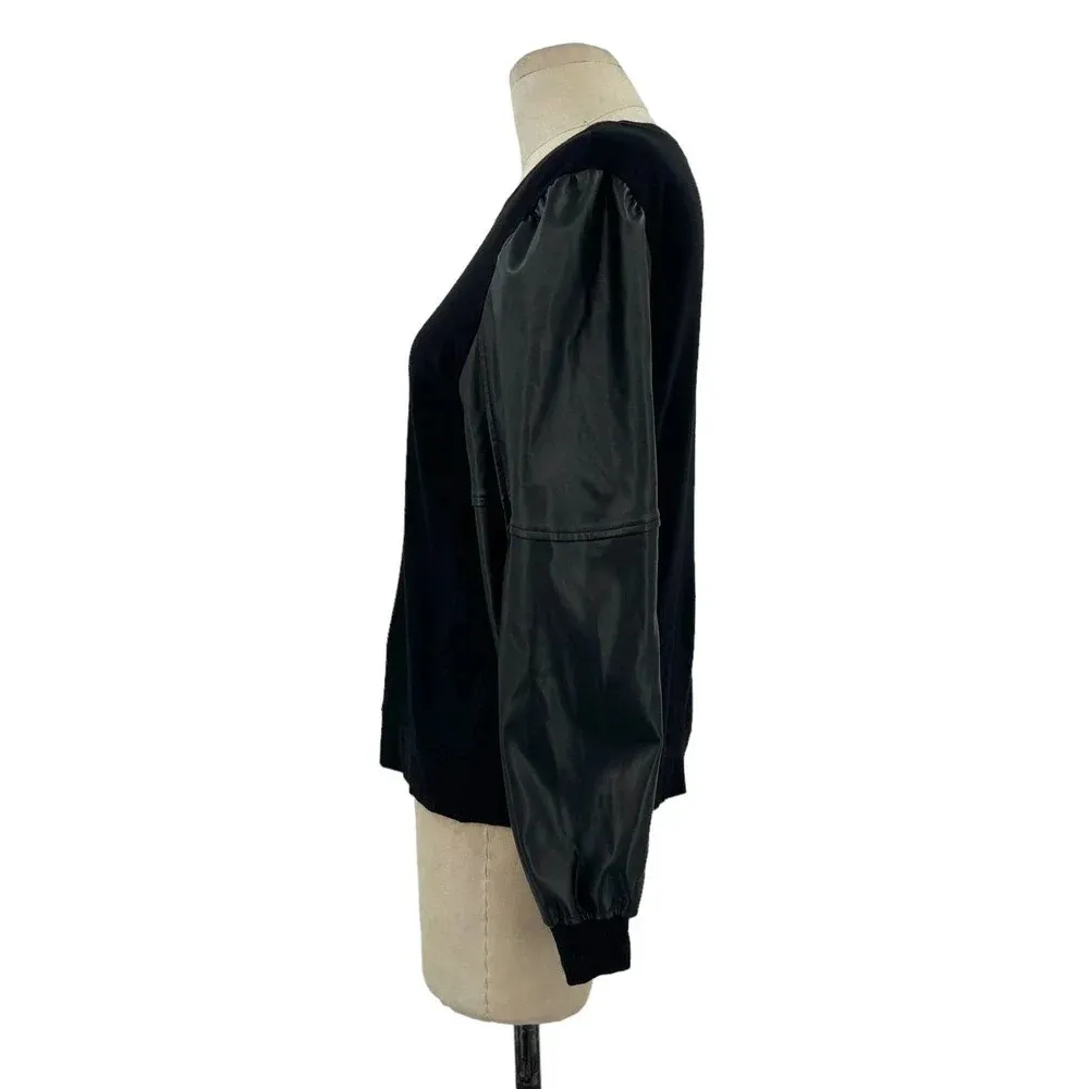 Generation Love Finley Faux Leather Sleeve Sweatshirt Black Size XS - Image 6