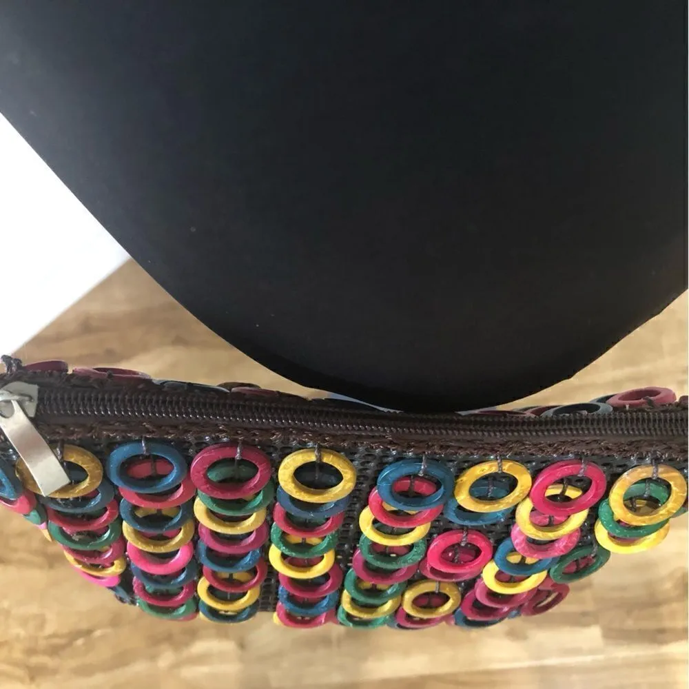 Handcrafted Wooden Rings Crossbody Bag Pink Tan Green OS - Image 6