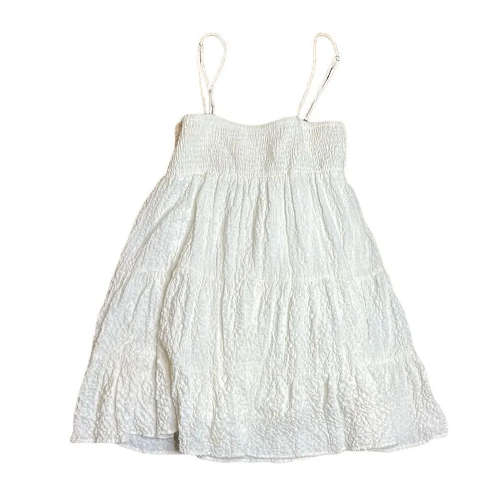 NWT Zara white Muslin Tiered and smocked mini dress Medium - Image 2