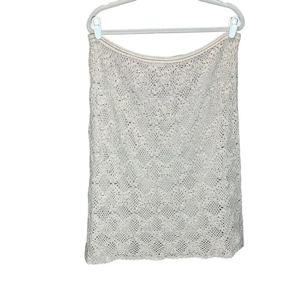 Vintage women’s crochet cottagecore tan midi skirt sz 10 - Image 2