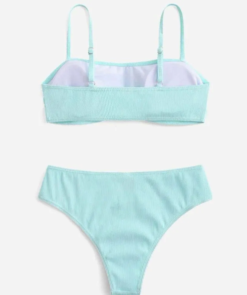 Plain Ribbed Bikini Swimsuit - Image 2