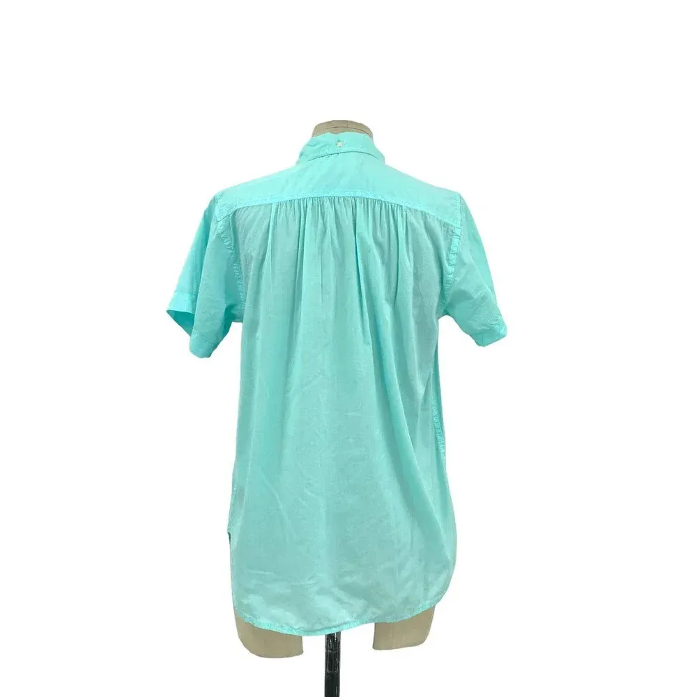 J. Crew Classic-Fit Short-Sleeve Lightweight Cotton Poplin Shirt Blue‎ Size 0 - Image 5
