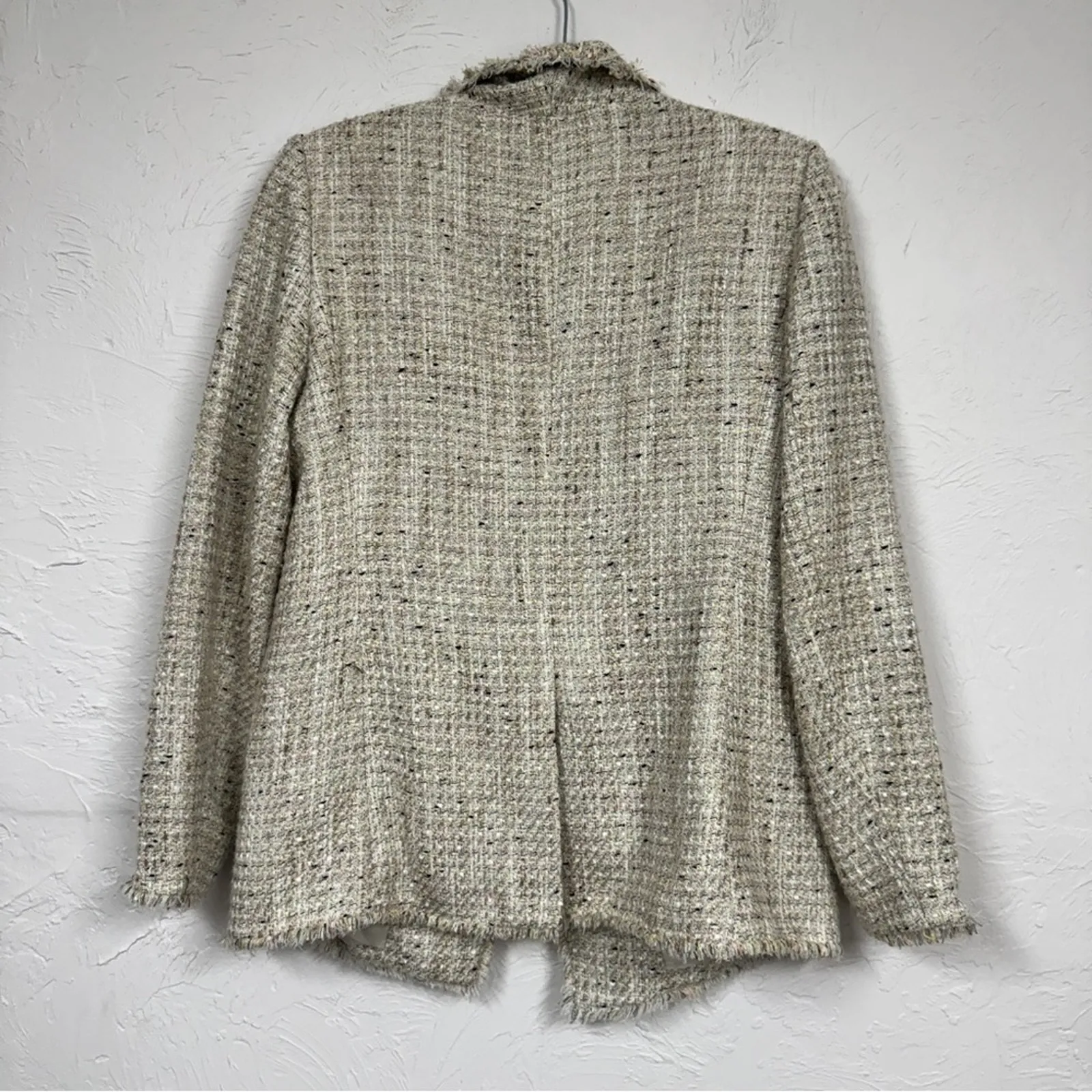 Ann Taylor Cream Tweed Fringe Blazer Jacket Womens 10 Preppy Classic Academia - Image 7