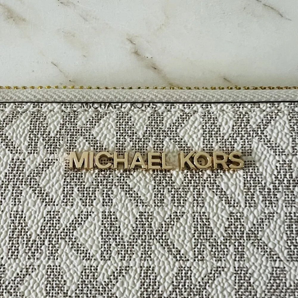 MICHAEL KORS Jet Set Travel Vanilla Logo Flat MF Phone Case Zip Wallet Wristlet - Image 2
