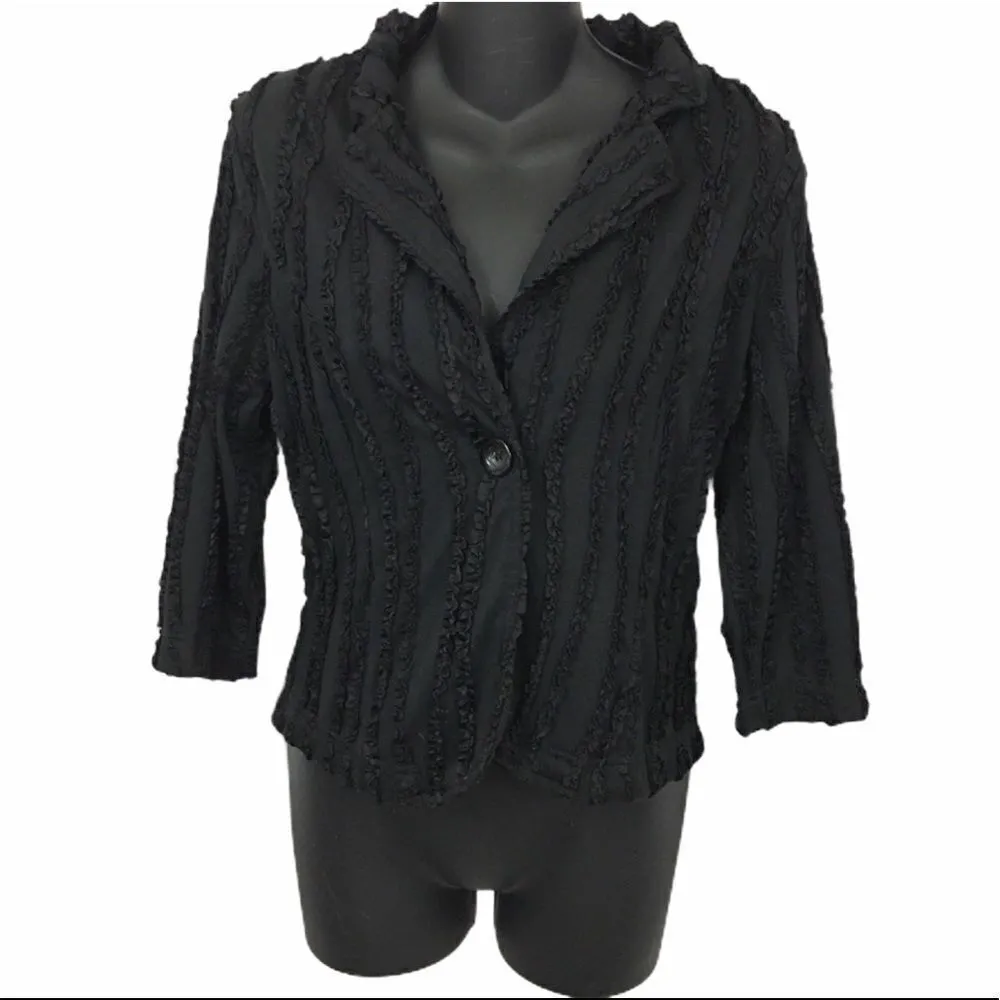 Toni Morgan ruffle ribbon textured black jacket Black - Image 2