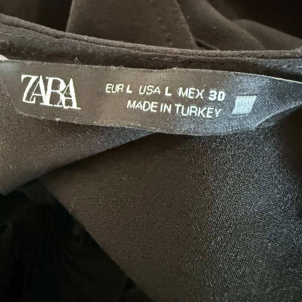 Zara Black Textured Ruffled Pleated Jumpsuit Wide Leg Tie Waist Sleeveless L - Image 8