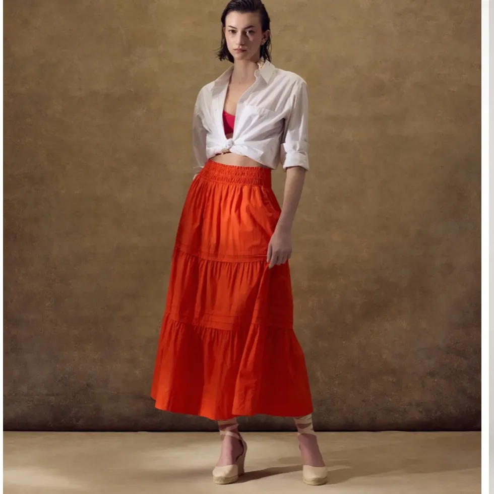 Quince 100% Organic Cotton Poplin Tiered Maxi Skirt | XS | Vermillion Red - Image 3