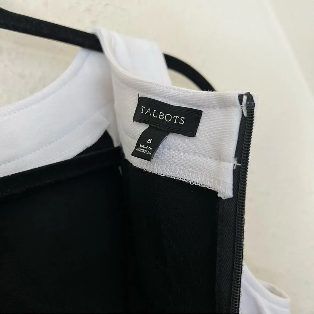 Talbots Ponte Knit Sleeveless Sheath Dress Black and White Size 6 - Image 4
