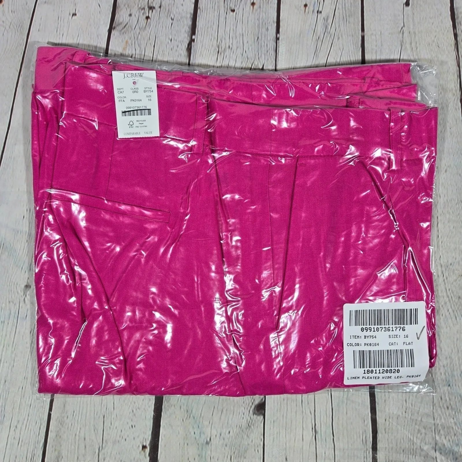 J. Crew Factory Linen-blend wide-leg pleated trouser pant Fuchsia Fantasy 16 NWT - Image 13