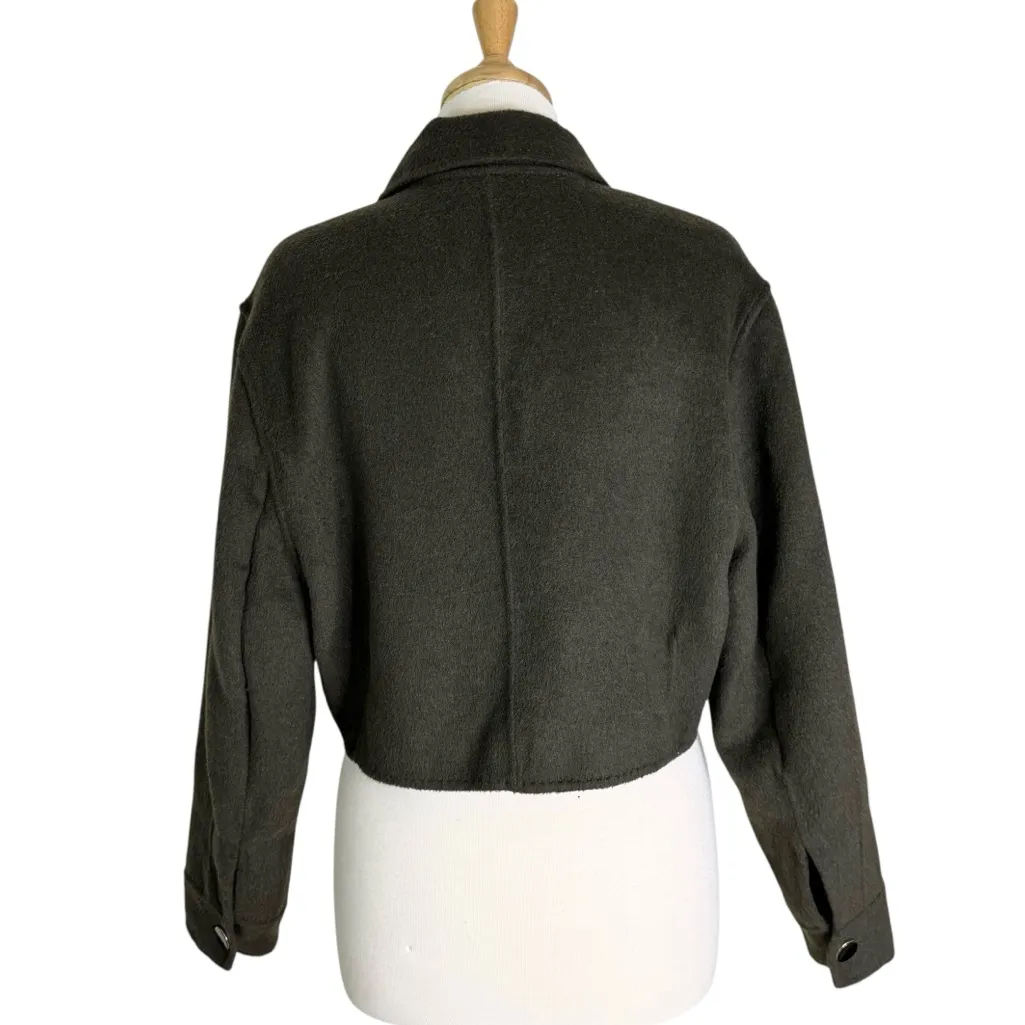 HOUSE OF HARLOW 1960 Wool Blend Cropped Jacket Olive Green Size S - Image 5