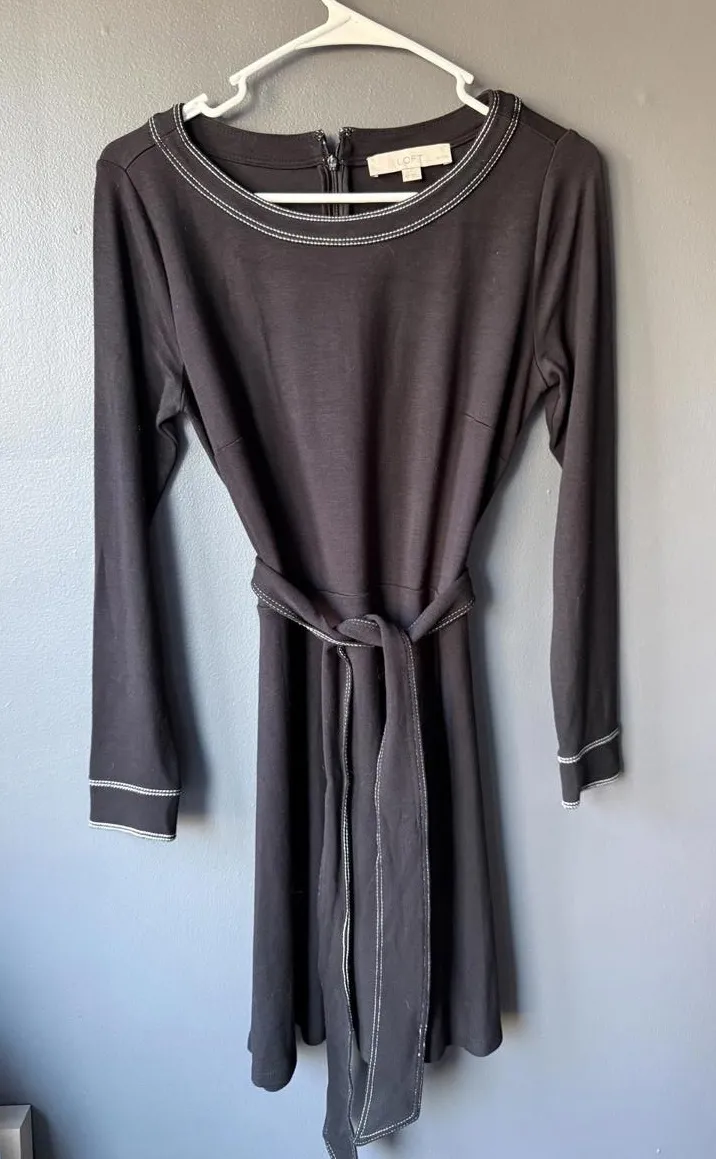 LOFT Long Sleeve Casual Dress with Belt - Image 1