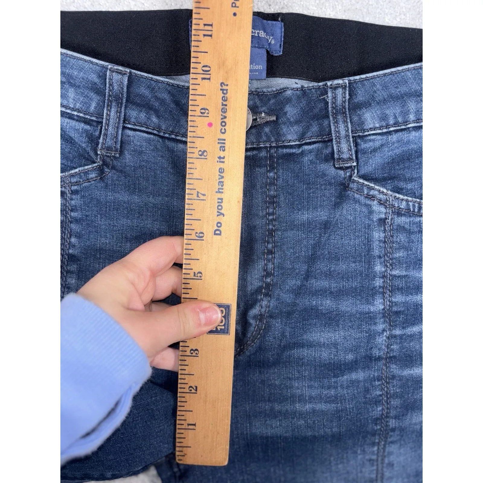 Democracy Ab Technology Jeans High Rise Itty Bitty Boot Seam Front Slit Blue 8 - Image 9