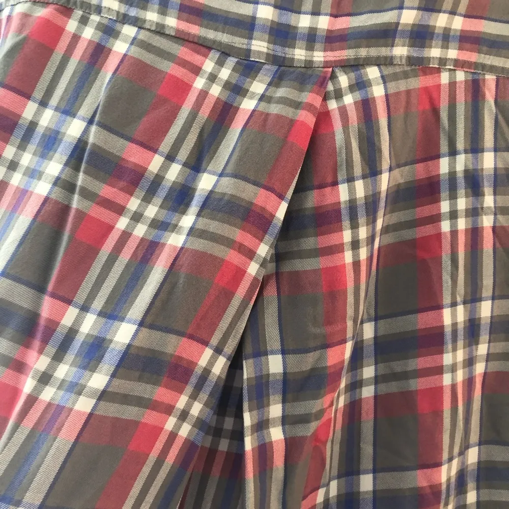 Jachs Girlfriend Top Button Down Plaid Shirt Pink Blue Gray Sz S GUC Cap Sleeves - Image 9