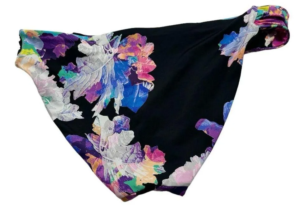 NWD Bar III Black Shirred Side Purple Floral Bikini Swimsuit Bottom Size Small - Image 2
