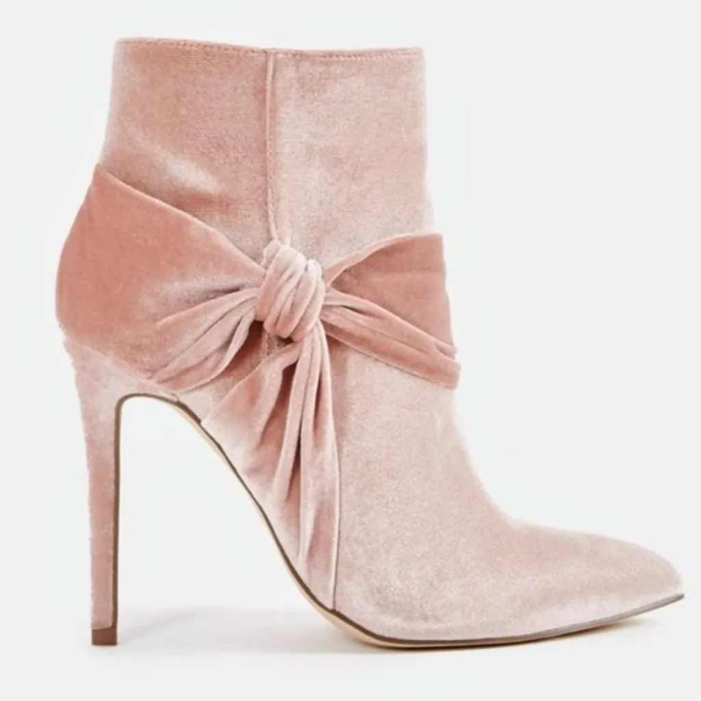 JustFab Karolina Blush Pink Velvet Bow High Heel Ankle Booties Size 8 Stiletto - Image 2