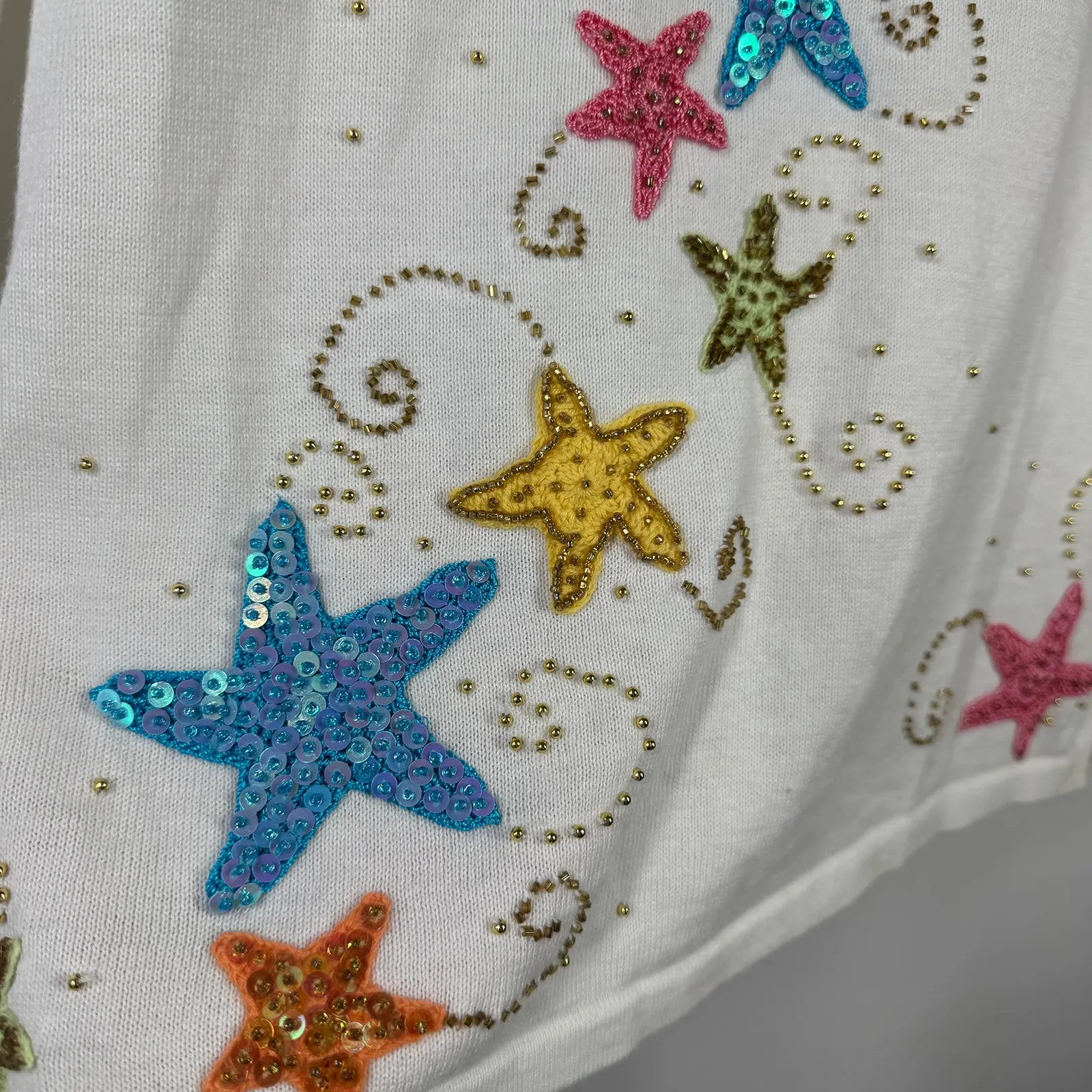 Jack B Quick Top Women S White Embroidered Starfish Beaded Detail Coastal Cotton - Image 6