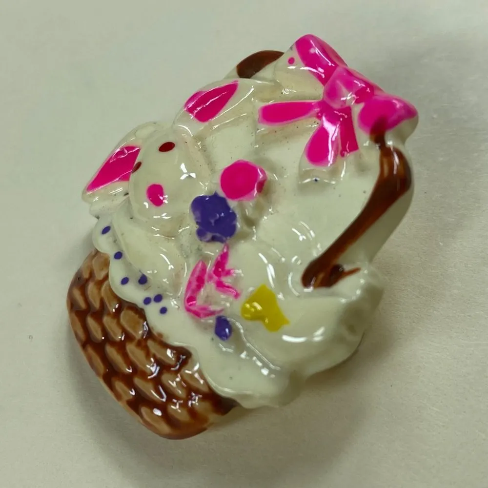 Easter Bunny Basket Jewelry Pin Brooch Holiday Easter Wear Ceramic Colorful - Image 4